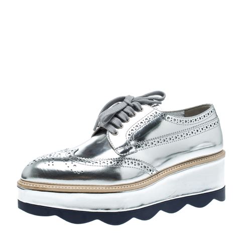 prada men's metallic leather platform wingtips fashion|Prada shoes size 7 7.5.